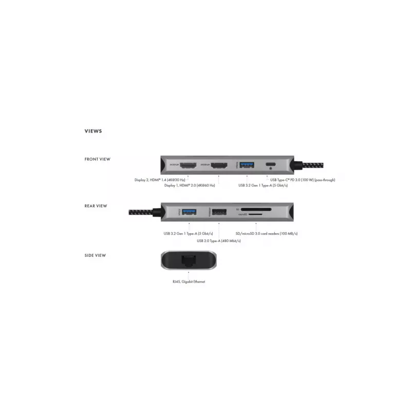 ICY BOX IB-DK4012-CPD juhtmega USB 3.2 Gen 1 (3.1 Gen 1) USB-C antratsiit, must