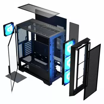 PC korpus MODECOM Horizon ARGB FLOW MIDI Must — E-ATX tugi, karastatud klaas, ARGB, USB-C, max GPU 400 mm