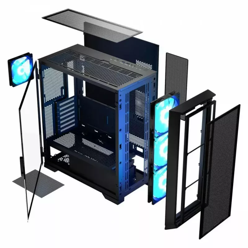 PC korpus MODECOM Horizon ARGB FLOW MIDI Must — E-ATX tugi, karastatud klaas, ARGB, USB-C, max GPU 400 mm