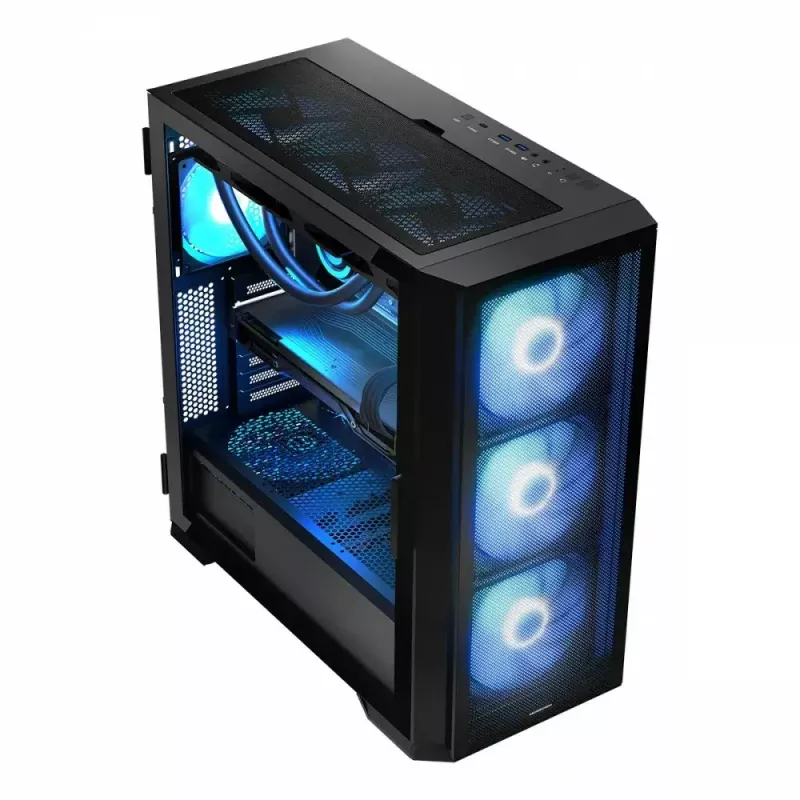 PC korpus MODECOM Horizon ARGB FLOW MIDI Must — E-ATX tugi, karastatud klaas, ARGB, USB-C, max GPU 400 mm