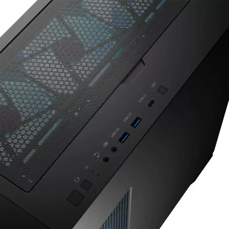PC korpus MODECOM Horizon ARGB FLOW MIDI Must — E-ATX tugi, karastatud klaas, ARGB, USB-C, max GPU 400 mm