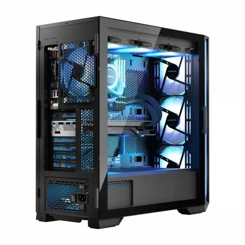 PC korpus MODECOM Horizon ARGB FLOW MIDI Must — E-ATX tugi, karastatud klaas, ARGB, USB-C, max GPU 400 mm