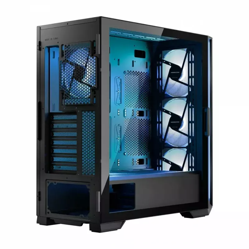 PC korpus MODECOM Horizon ARGB FLOW MIDI Must — E-ATX tugi, karastatud klaas, ARGB, USB-C, max GPU 400 mm