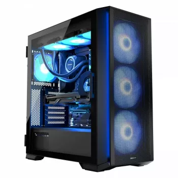 PC korpus MODECOM Horizon ARGB FLOW MIDI Must — E-ATX tugi, karastatud klaas, ARGB, USB-C, max GPU 400 mm