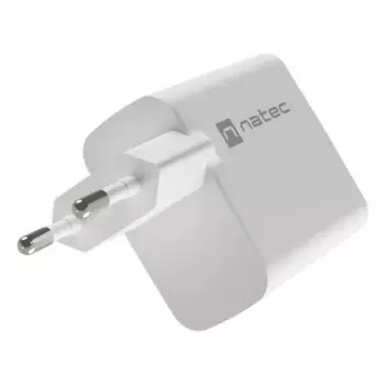 NATEC vahelduvvoolu juhtmega mobiilseadme laadija NUC-2142, USB-C PD 3.0 + USB-A, 5–20 V kuni 3 A, 45 W, valge