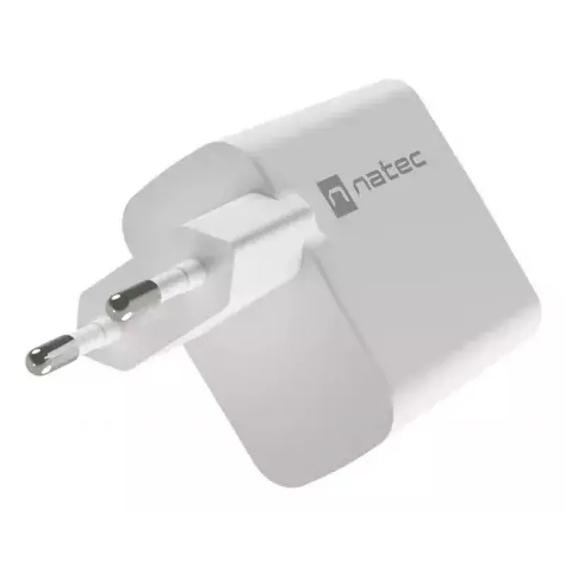 NATEC vahelduvvoolu juhtmega mobiilseadme laadija NUC-2142, USB-C PD 3.0 + USB-A, 5–20 V kuni 3 A, 45 W, valge
