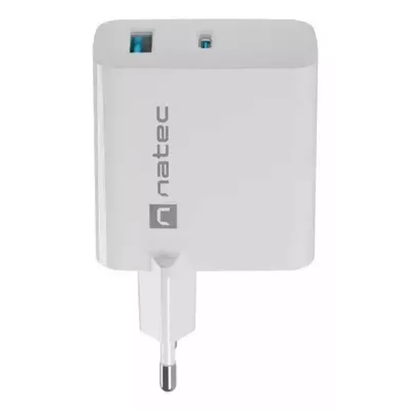 NATEC vahelduvvoolu juhtmega mobiilseadme laadija NUC-2142, USB-C PD 3.0 + USB-A, 5–20 V kuni 3 A, 45 W, valge