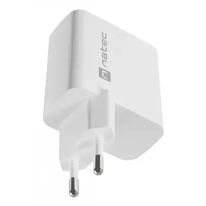 NATEC vahelduvvoolu juhtmega mobiilseadme laadija NUC-2142, USB-C PD 3.0 + USB-A, 5–20 V kuni 3 A, 45 W, valge