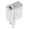 NATEC vahelduvvoolu juhtmega mobiilseadme laadija NUC-2142, USB-C PD 3.0 + USB-A, 5–20 V kuni 3 A, 45 W, valge