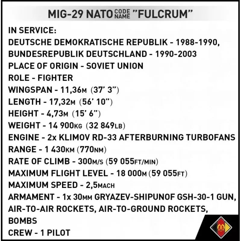 Ehitusmänguasi Cobi MiG-29 Ida-Saksamaa 5851 — 300-osaline komplekt