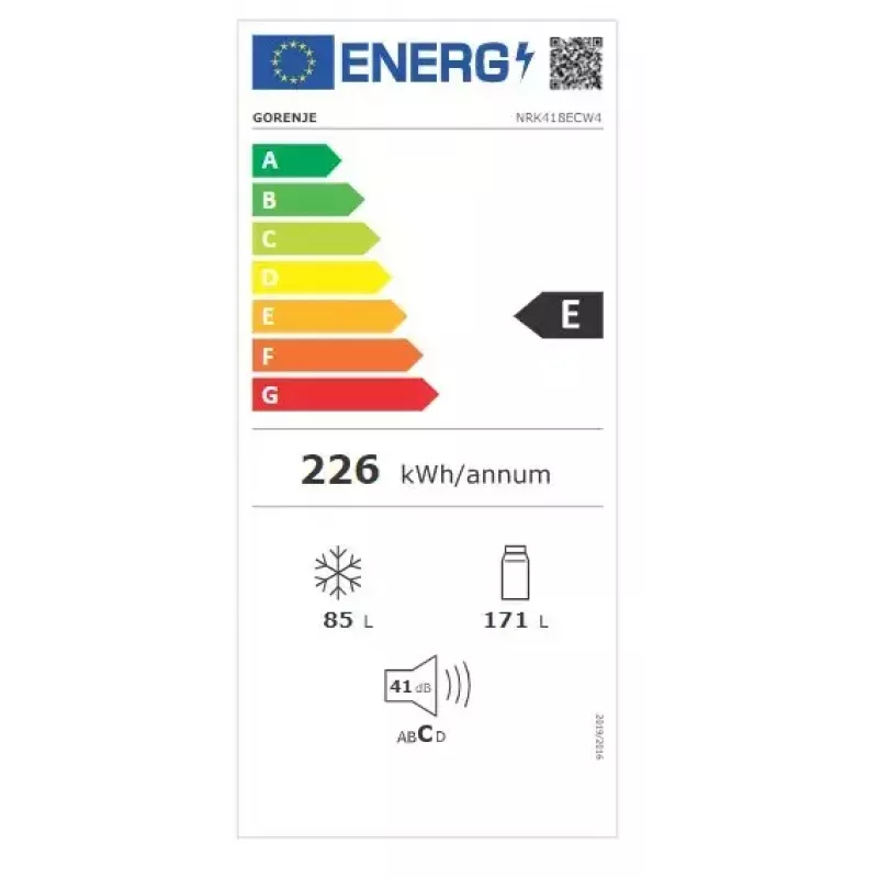 Eraldiseisev külmik Gorenje NRK418ECW4 — 256 L kogumahutavus, 171 L külmik, 85 L sügavkülmik, No Frost, Multi-Airflow, valge