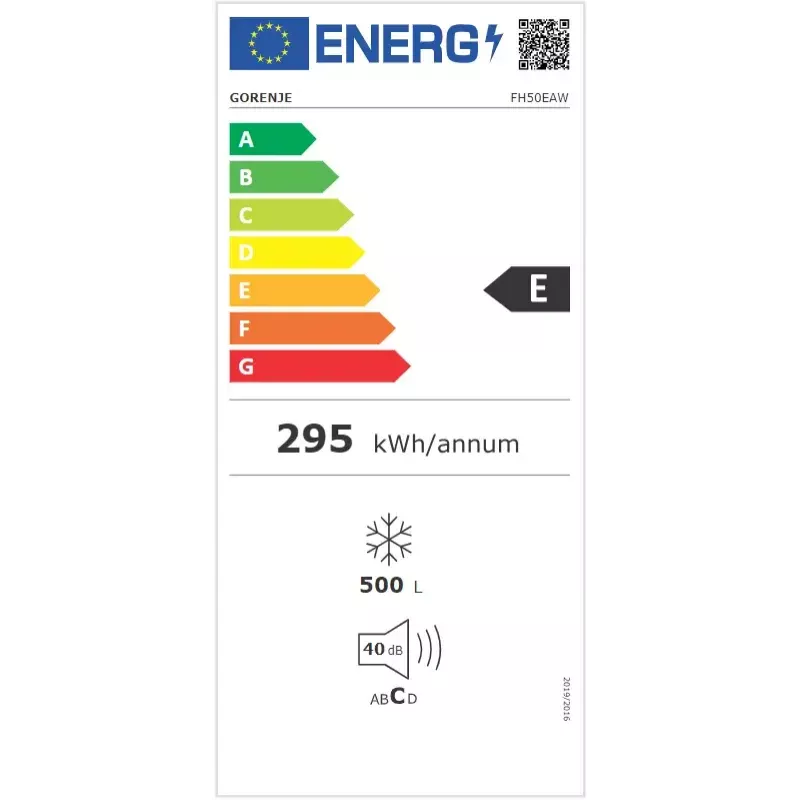 Sügavkülmik Gorenje FH50EAW — 500 L, eraldiseisev, 84,7 cm kõrgus, energiaklass E, valge