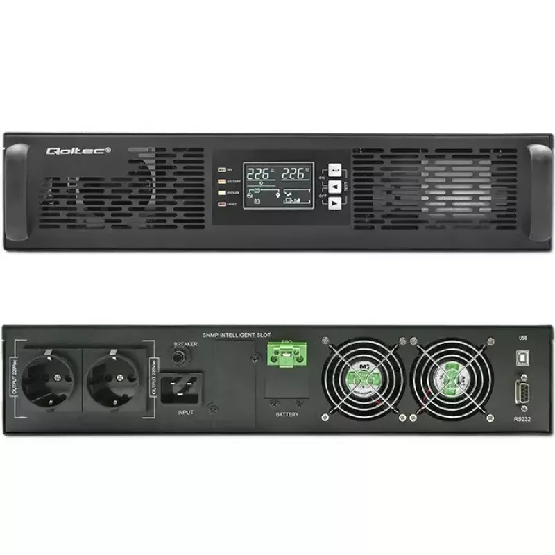 Rack UPS QOLTEC 52286 2 kVA (2000 W) võimsustegur 1.0, rack-kinnitatav