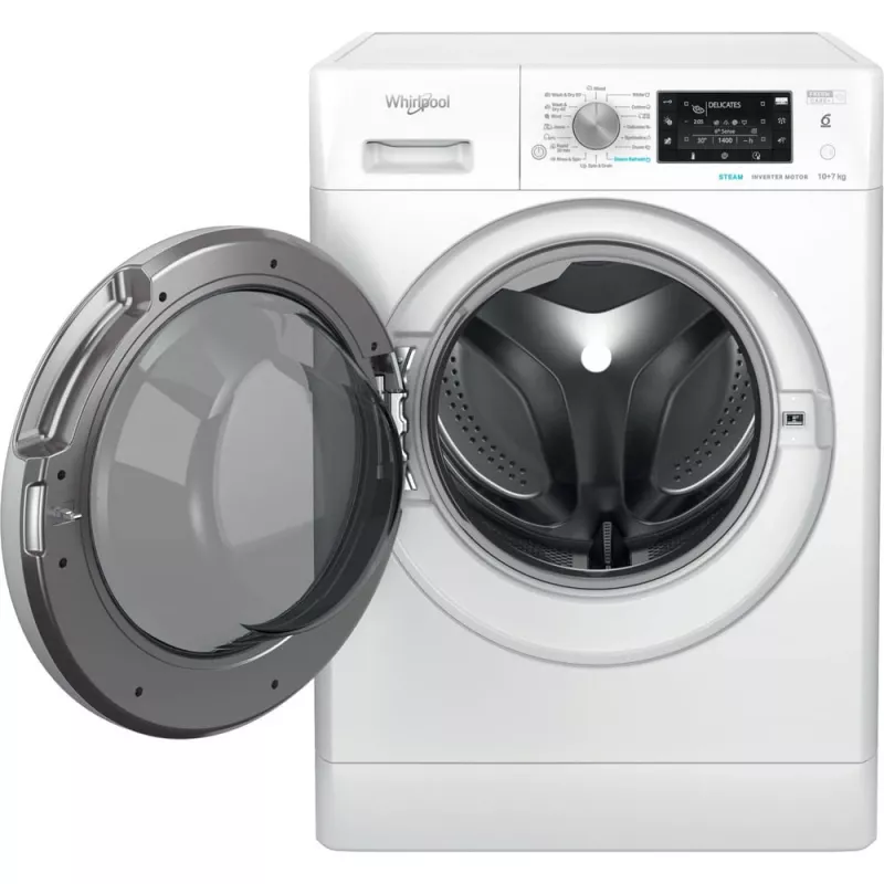 Whirlpool FFWDD 1076258 SV EE pesumasin-kuivati Eraldiseisev Eestlaadimine Valge
