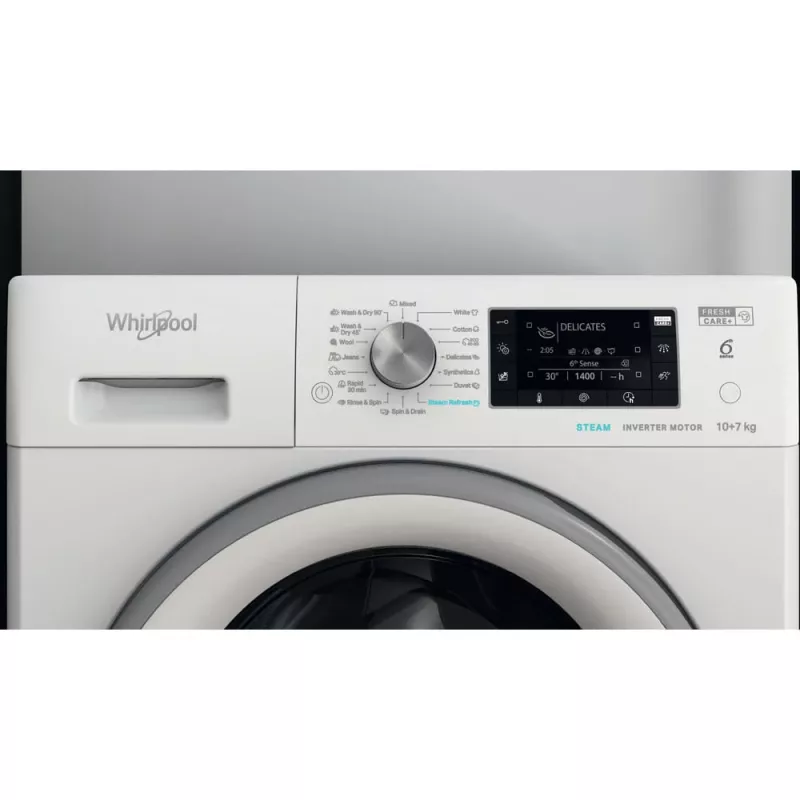 Whirlpool FFWDD 1076258 SV EE pesumasin-kuivati Eraldiseisev Eestlaadimine Valge