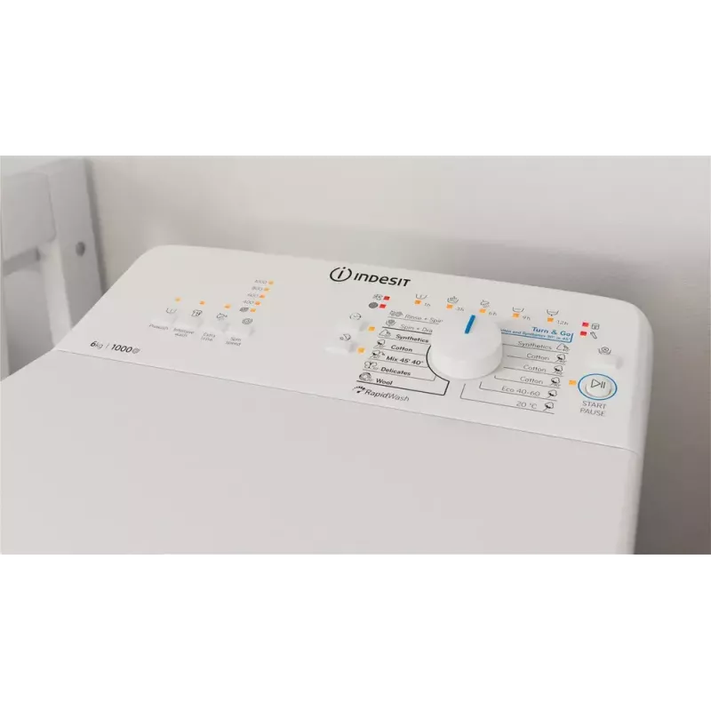 Ülaltlaetav pesumasin Indesit BTW L60400 EE/N — 6 kg, 1000 p/min, 400×600×900 mm, valge