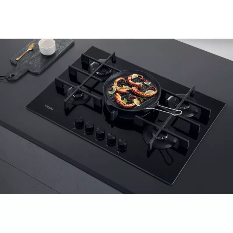 Whirlpool AKWL 728/NB must sisseehitatav 75 cm gaasipliit 5 tsooniga