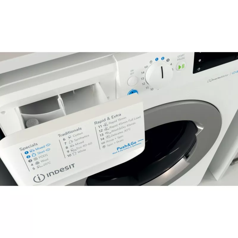 Pesumasin-kuivati Indesit BDE 86436 WSV EE — 6 kg, 1400 p/min, Valge, 595×540×850 mm