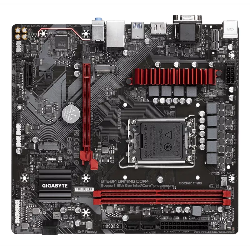GIGABYTE B760M GAMING DDR4 emaplaat – toetab Inteli 14. põlvkonna protsessoreid, 6+2+1 faasiga digitaalne VRM, kuni 5333 MHz DDR4 (OC), 2x PCIe 4.0 M.2, 2,5GbE LAN, USB 3.2 Gen1