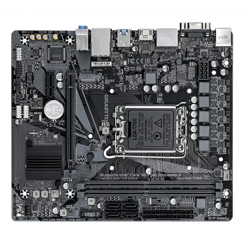 GIGABYTE H610M S2H V3 DDR4 emaplaat – toetab Inteli 14. põlvkonna protsessoreid, 4+1+1 hübriid-digitaal-VRM, kuni 3200 MHz DDR4, 1x PCIe 3.0 M.2, GbE LAN, USB 3.2 Gen 1