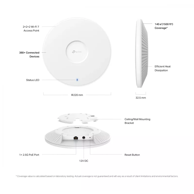 TP-Link Omada BE9300 Lakke paigaldatav kolmeribaline Wi-Fi 7 pääsupunkt
