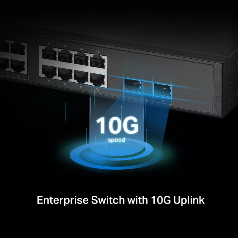 TP-Link Omada 16-pordiline 2.5G ja 2-pordiline 10GE SFP+ L2+ hallatav kommutaator 8-pordilise PoE+-ga