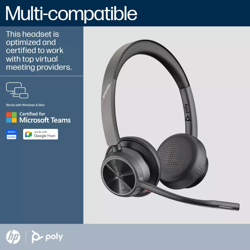 HP Poly Voyager 4320-M Microsoft Teams sertifikaadiga peakomplekt + BT700 dongle + laadimisalus