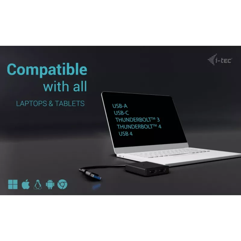 i-tec USB-A/USB-C Dual 4K/60 Hz HDMI videoadapter, 0,27 m, USB Type-A/USB USB-C, 2 x HDMI, isane, emane, 3840 x 2160 pikslit