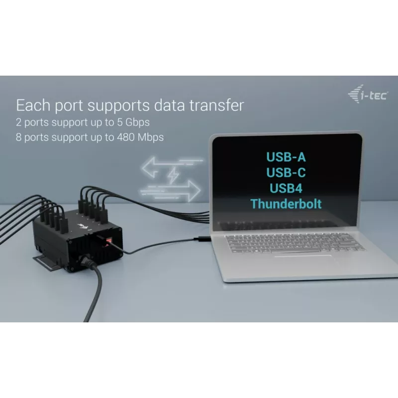 i-tec USB-C/USB-A metallist laadimis- ja andmejaotur, 15 W pordi kohta, 10x USB-C