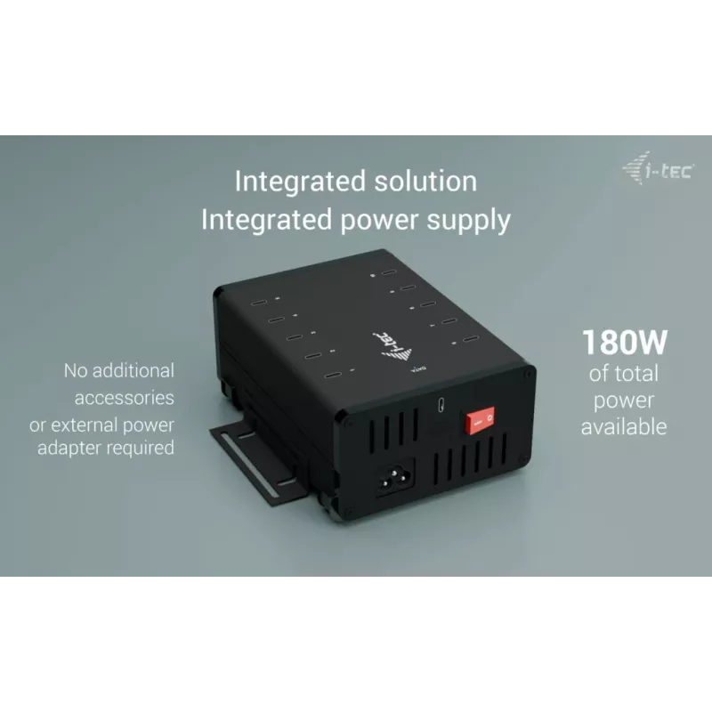 i-tec USB-C/USB-A metallist laadimis- ja andmejaotur, 15 W pordi kohta, 10x USB-C