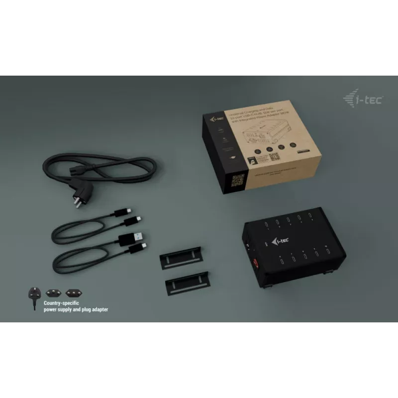 i-tec USB-C/USB-A metallist laadimis- ja andmejaotur, 15 W pordi kohta, 10x USB-C