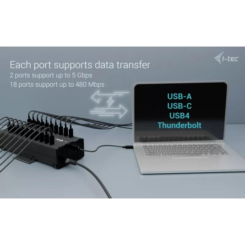 i-tec USB-C/USB-A Metal Charging + data HUB, 15W pordi kohta, 20x USB-C