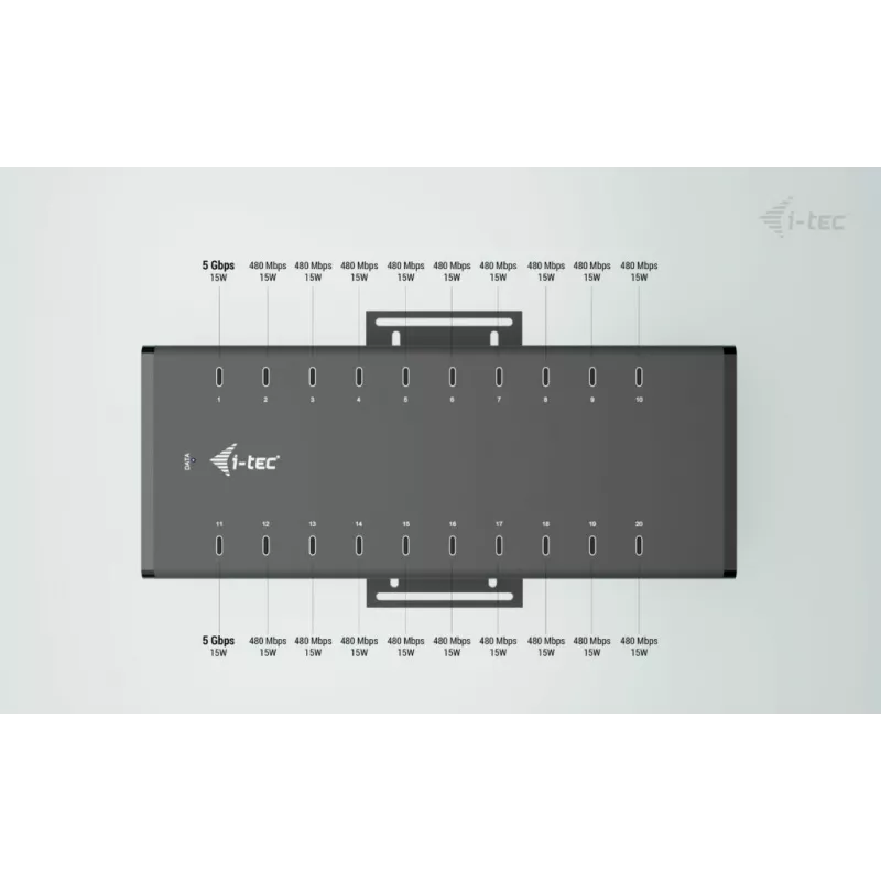 i-tec USB-C/USB-A Metal Charging + data HUB, 15W pordi kohta, 20x USB-C