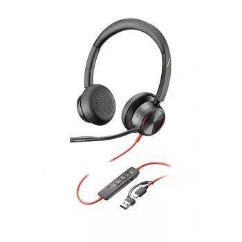 HP Poly Mustwire 8225 Stereo USB-C Headset +USB-C/A Adapter