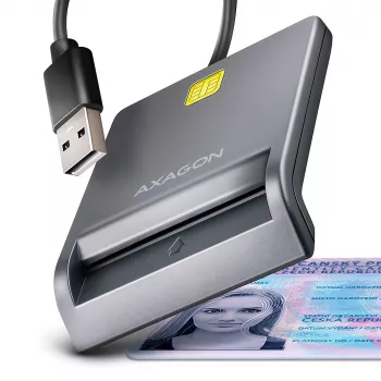 Axagon CRE-SM3T USB-A nutikas/ID-kaardi lame lugeja, USB 2.0, 1,3 m, must, 56 g