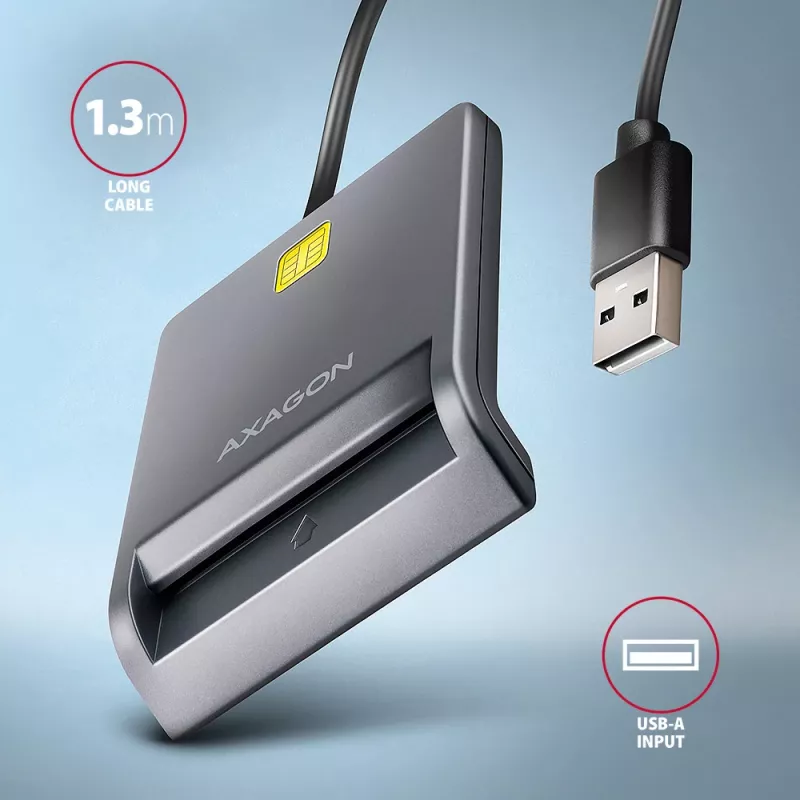 Axagon CRE-SM3T USB-A nutikas/ID-kaardi lame lugeja, USB 2.0, 1,3 m, must, 56 g