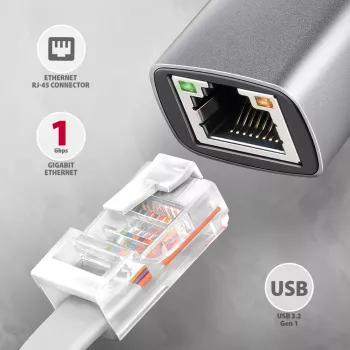 Axagon ADE-TXPD USB-C Gigabit Etherneti adapter PD 100W-ga