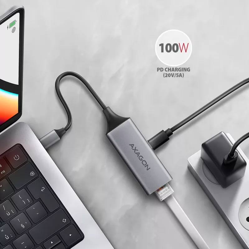Axagon ADE-TXPD USB-C Gigabit Etherneti adapter PD 100W-ga