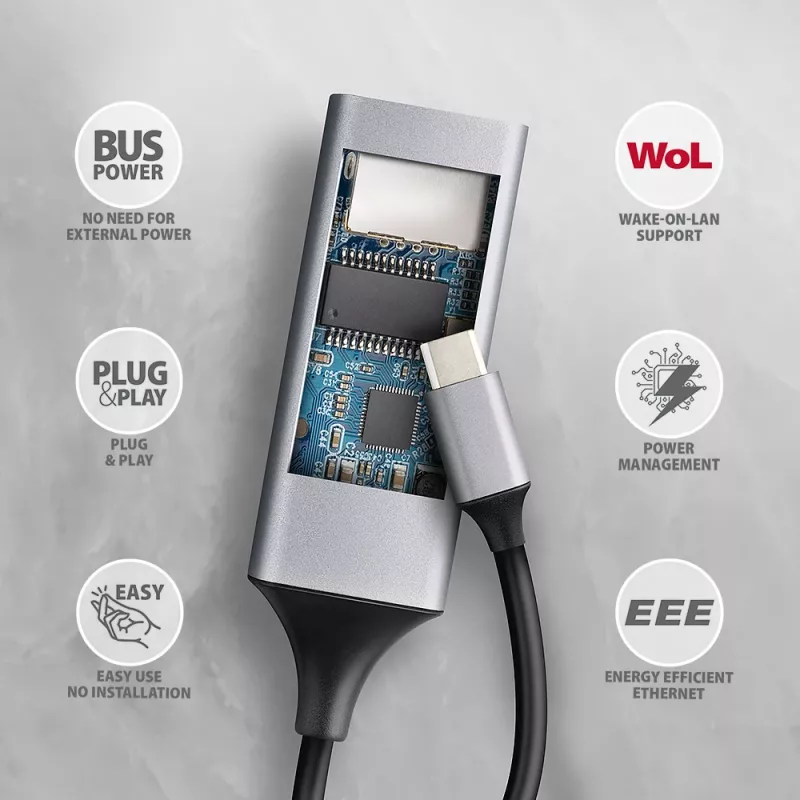 Axagon ADE-TXPD USB-C Gigabit Etherneti adapter PD 100W-ga