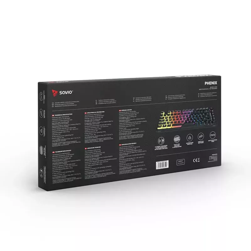 Mängurklaviatuur Savio SAVGK-PHENIX kollane USB RF Juhtmevaba Bluetooth Mehaaniline 82 klahvi RGB