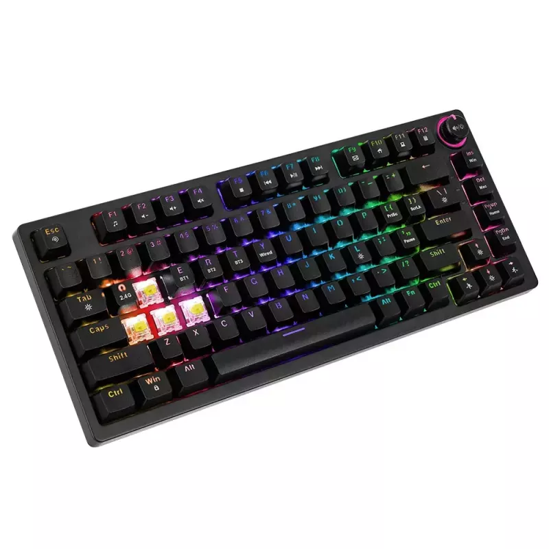 Mängurklaviatuur Savio SAVGK-PHENIX kollane USB RF Juhtmevaba Bluetooth Mehaaniline 82 klahvi RGB
