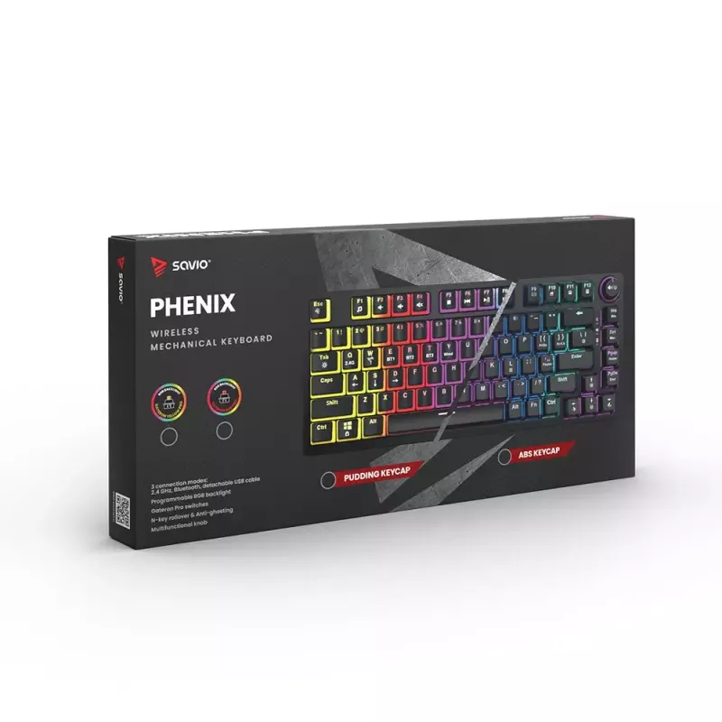 Mängurklaviatuur Savio SAVGK-PHENIX kollane USB RF Juhtmevaba Bluetooth Mehaaniline 82 klahvi RGB
