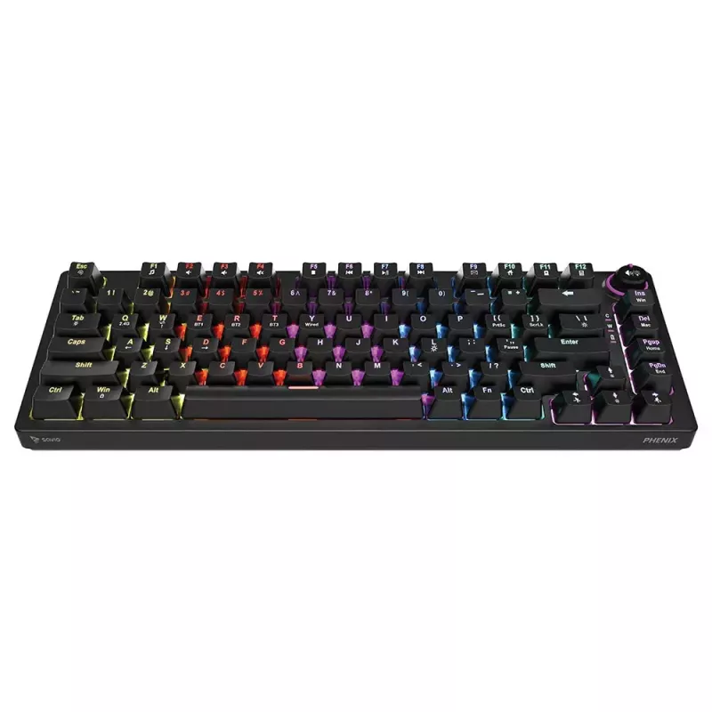 Mängurklaviatuur Savio SAVGK-PHENIX kollane USB RF Juhtmevaba Bluetooth Mehaaniline 82 klahvi RGB