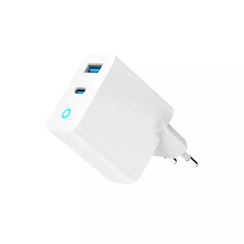 GEMBIRD 2-pordiline 30W GaN USB kiirlaadija LED-valge — 1x USB-C PD 30W, 1x USB-A, 100–240V, 92 g