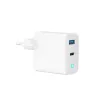 GEMBIRD 2-pordiline 30W GaN USB kiirlaadija LED-valge — 1x USB-C PD 30W, 1x USB-A, 100–240V, 92 g