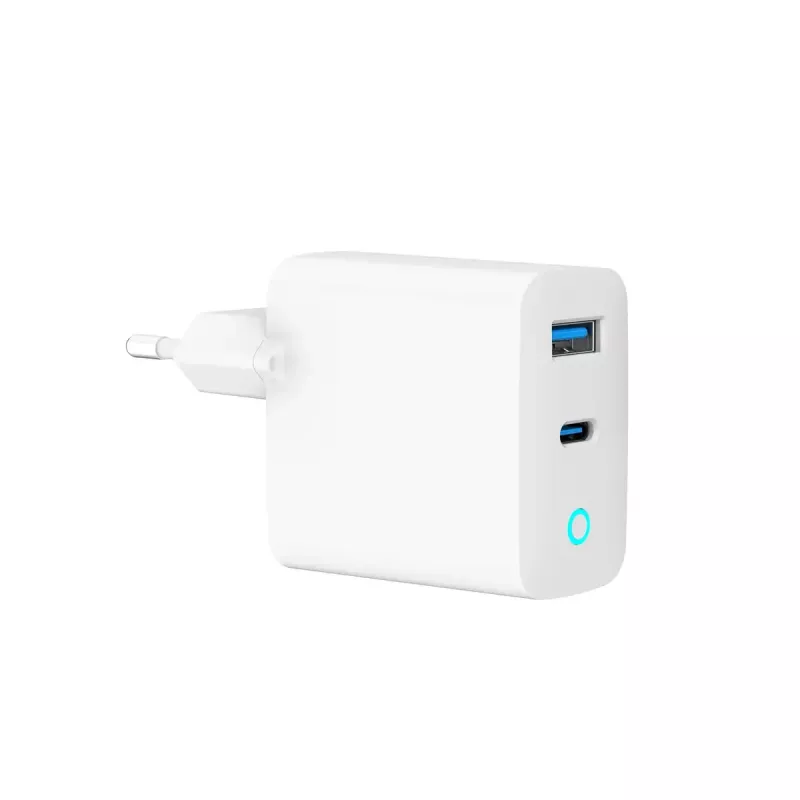 GEMBIRD 2-pordiline 30W GaN USB kiirlaadija LED-valge — 1x USB-C PD 30W, 1x USB-A, 100–240V, 92 g