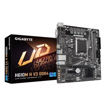 GIGABYTE H610M H V3 DDR4 emaplaat – toetab Intel Core 14. põlvkonna protsessoreid, 4+1+1 hübriidfaasiline digitaalne VRM, kuni 3200 MHz DDR4, 1xPCIe 3.0 M.2, GbE LAN, USB 3.2 Gen 1