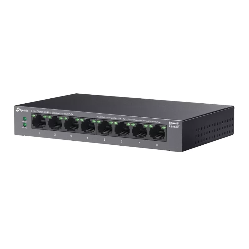 TP-Link LiteWave 8-pordiline Gigabit lauaarvuti kommutaator 8-pordilise PoE+-ga