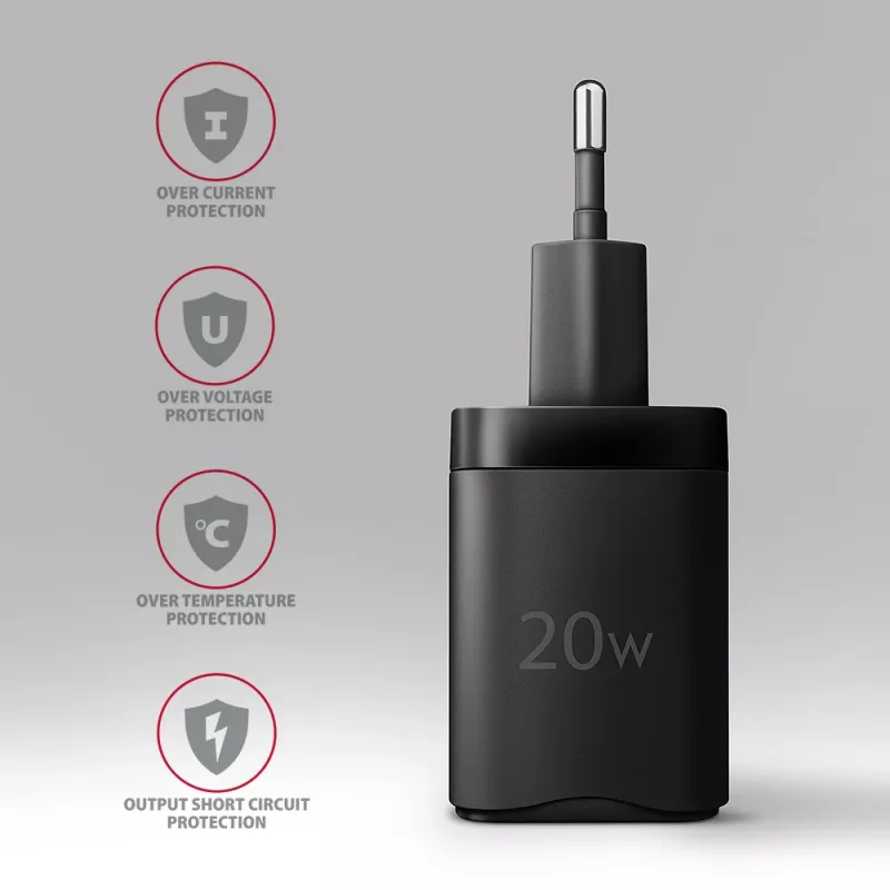 Seinalaadija Axagon ACU-PD20 1x QC3.0/AFC/FCP/PD USB-C 20W Must