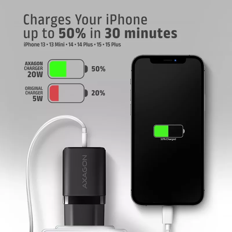 Seinalaadija Axagon ACU-PD20 1x QC3.0/AFC/FCP/PD USB-C 20W Must
